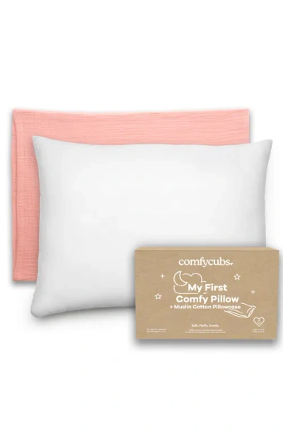Comfy Cubs Toddler Pillows With Soft Muslin Pillow Case In Pink