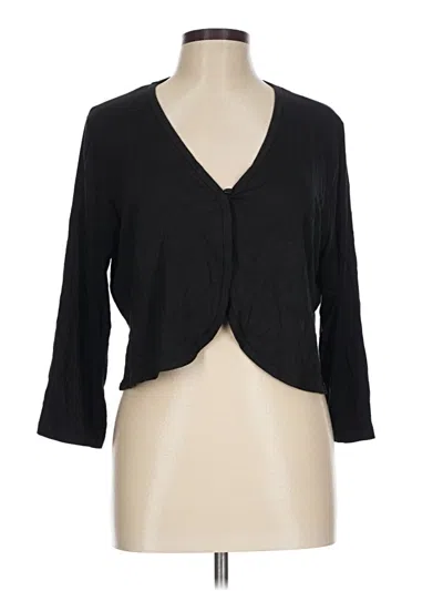 Pre-owned Comfy Usa 3/4 Sleeve Top Black Plunge Neckline Tops