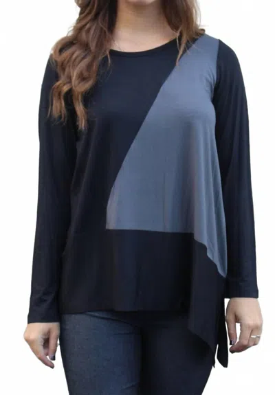 Comfy Usa Clara Color Block Asymmetrical Top In Multi In Blue