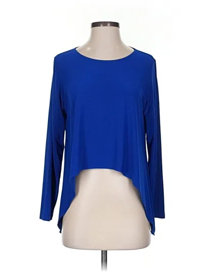 Pre-owned Comfy Usa Long Sleeve Top Blue Solid Pattern Boatneck Tops