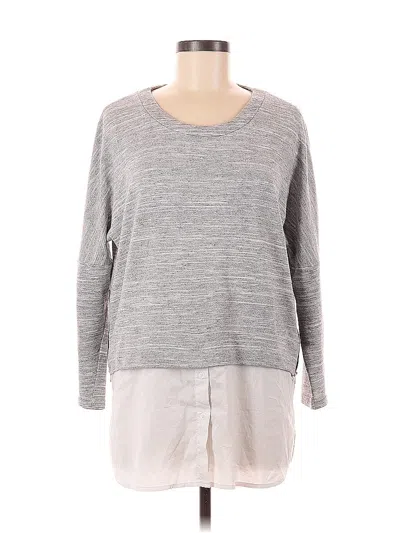 Pre-owned Comfy Usa Long Sleeve Top Gray Crew Neck Tops
