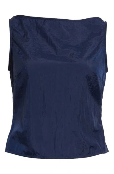 Coming Of Age Crinkle Nylon Boat Neck Top In Navy