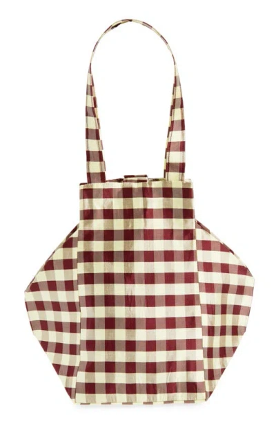 Coming Of Age Everyday Gingham Silk Taffeta Tote In Gingham Burgundy Yellow