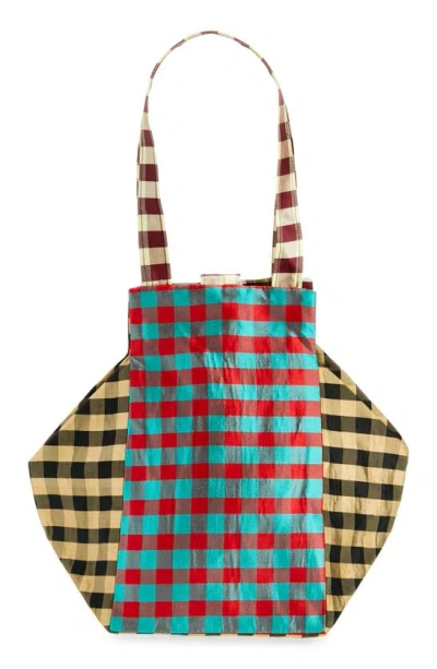 Coming Of Age Everyday Gingham Silk Taffeta Tote In Gingham Combo