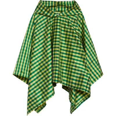 Coming Of Age Gingham Check Silk Taffeta Poncho In Animal Print