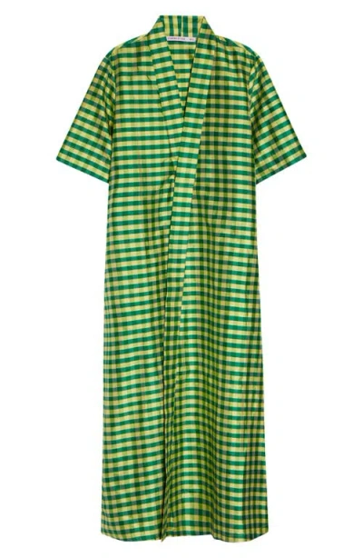 Coming Of Age Gingham Check Silk Taffeta Tunic In Animal Print