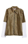 COMING OF AGE GINGHAM LAYERED LOOK SILK ZIP-UP SHIRT