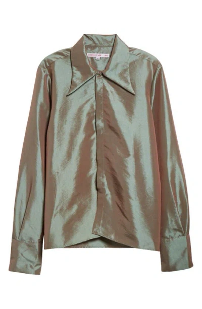 Coming Of Age Nylon Blend Snap-up Shirt In Jade