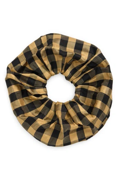 Coming Of Age Oversize Silk Scrunchie In Gingham Black Gold