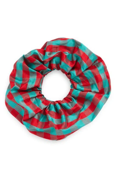 Coming Of Age Oversize Silk Scrunchie In Gingham Red Turquoise