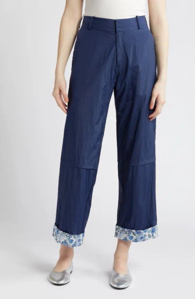 Coming Of Age X  Heidi Rose Print Cuff Pants In Navy/heidi Rose