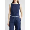 Coming Of Age X Liberty London Heidi Rose Print Trim Nylon Top In Navy/heidi Rose Blue