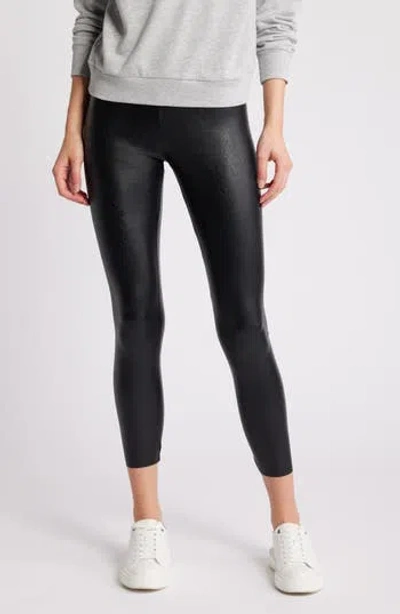 Commando Womens Croc Animal-print Faux Leather Leggings In Black