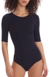 Commando Ballet Body Boat Neck Thong Bodysuit In Blue