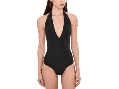 Commando Ballet Body Deep Plunge Halter Bodysuit In Black