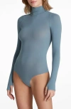 Commando Matte Long-sleeve Turtleneck Bodysuit In Bluestone