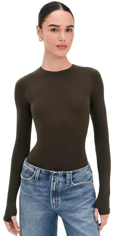 Commando Ballet Crew Neck Bodysuit With Thumbholes Espresso In Brown