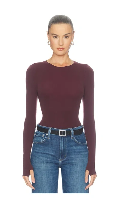Commando Ballet Crewneck Bodysuit In Burgundy
