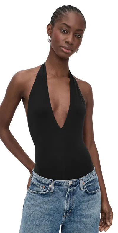 Commando Ballet Deep Plunge Halter Thong Bodysuit Black