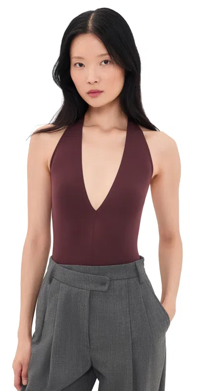 Commando Ballet Deep Plunge Halter Thong Bodysuit Raisin