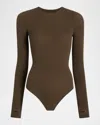 Commando Ballet Long-sleeve Crewneck Bodysuit In Brown