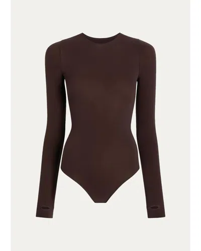 Commando Ballet Long-sleeve Crewneck Bodysuit In Espresso