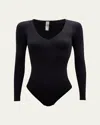 Commando Ballet Long-sleeve V-neck Microfiber Bodysuit In Black