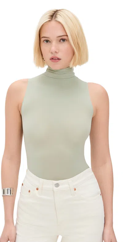 Commando Ballet Mock Neck Sleeveless Thong Bodysuit Pistachio