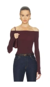 Commando Ballet Off-shoulder Bodysuit With Thumbholes Raisin In Brown