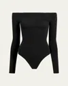 Commando Ballet Off-shoulder Microfiber Bodysuit In Black