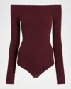 Commando Ballet Off-shoulder Microfiber Bodysuit In Burgundy