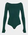 Commando Ballet Off-shoulder Microfiber Bodysuit In Juniper