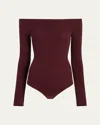 Commando Ballet Off-shoulder Microfiber Bodysuit In Raisin