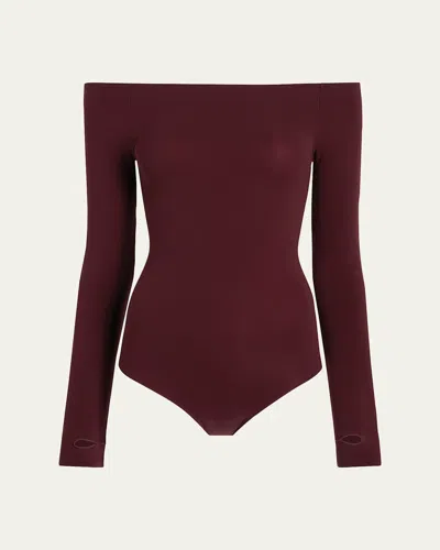 Commando Ballet Off-shoulder Microfiber Bodysuit In Raisin