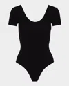 Commando Ballet Scoop-neck Microfiber Bodysuit In Black