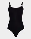 Commando Ballet Scoop-neck Microfiber Thong Bodysuit In Black