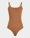 Commando Ballet Scoop-neck Microfiber Thong Bodysuit In Cocoa