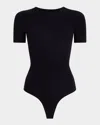 Commando Butter Short Sleeve Crewneck Bodysuit In Black In Black