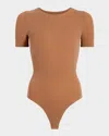 Commando Ballet Short Sleeve Thong Bodysuit Cocoa In Cocoa