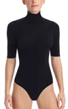 Commando Ballet Short Sleeve Turtleneck Bodysuit In Black In Black