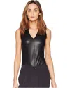 Commando Bodysuit Women's Medium Black Faux Leather V-neck One-piece Jdm116 (black,regular,m) In Black