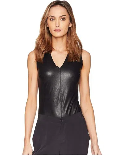 Commando Bodysuit Women's Medium Black Faux Leather V-neck One-piece Jdm116 (black,regular,m)