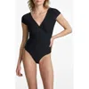 Commando Butter Cap Sleeve Wrap Bodysuit In Black