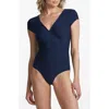 Commando Butter Cap Sleeve Wrap Bodysuit In Navy