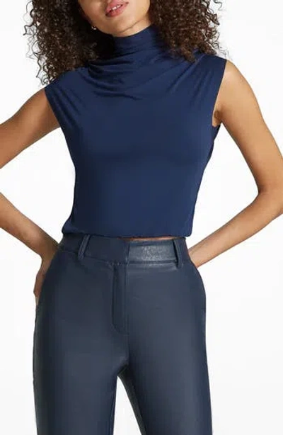 Commando Butter Draped Funnel Neck Crop Top In Navy