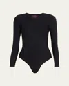 Commando Butter Long-sleeve Crewneck Thong Bodysuit In Black