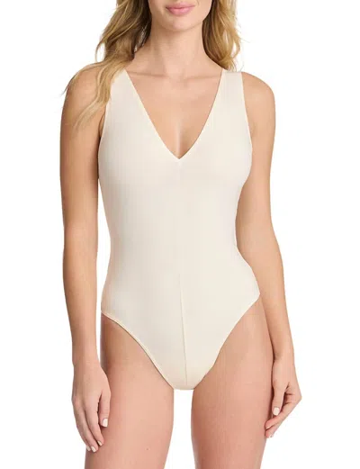 Commando Butter Luxe Deep V Bodysuit In Ivory In Multi