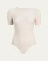 Commando Butter Short Sleeve Crewneck Bodysuit In White In Porcelain