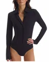 Commando Classic Long Sleeve Button-down Thong Bodysuit In Black