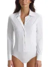 Commando Classic Long Sleeve Button-down Thong Bodysuit In White